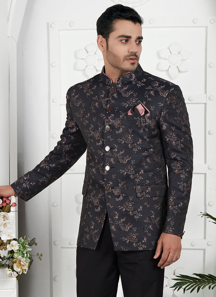Pink Imported Jaquard Silk Party Wear Pattern Pc Work Readymade Mens Jacket