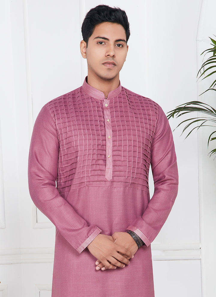 Linen Cotton Pink Festival Wear Pintux Kurta Pajama