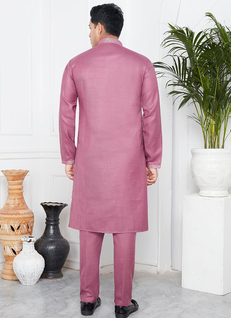 Linen Cotton Pink Festival Wear Pintux Kurta Pajama