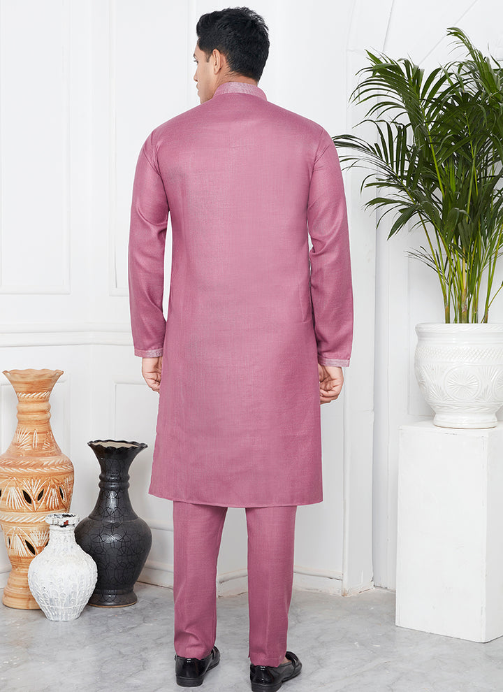 Linen Cotton Pink Festival Wear Pintux Kurta Pajama
