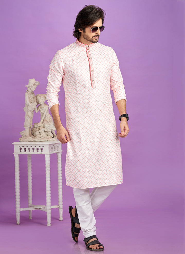 Semi Cotton Pink Traditional Wear Digital Printed Kurta Pajama