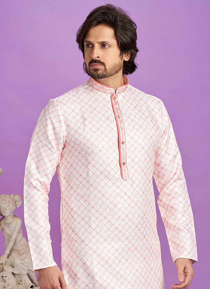 Semi Cotton Pink Traditional Wear Digital Printed Kurta Pajama