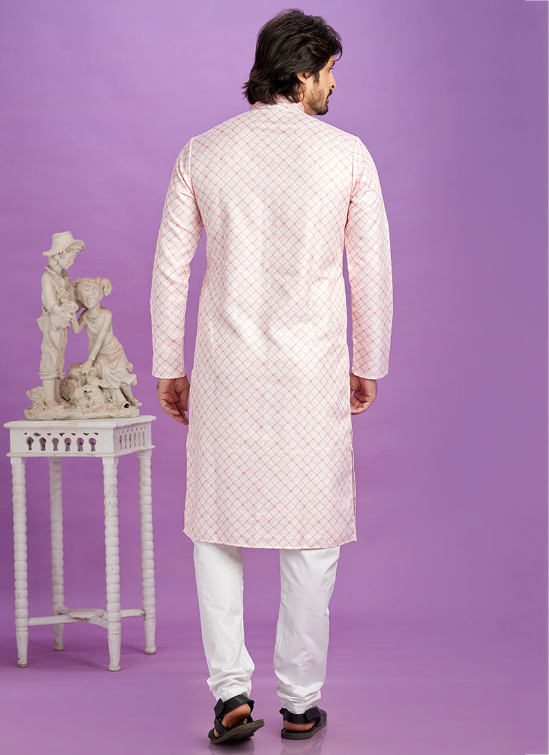 Semi Cotton Pink Traditional Wear Digital Printed Kurta Pajama