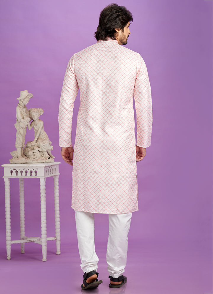 Semi Cotton Pink Traditional Wear Digital Printed Kurta Pajama