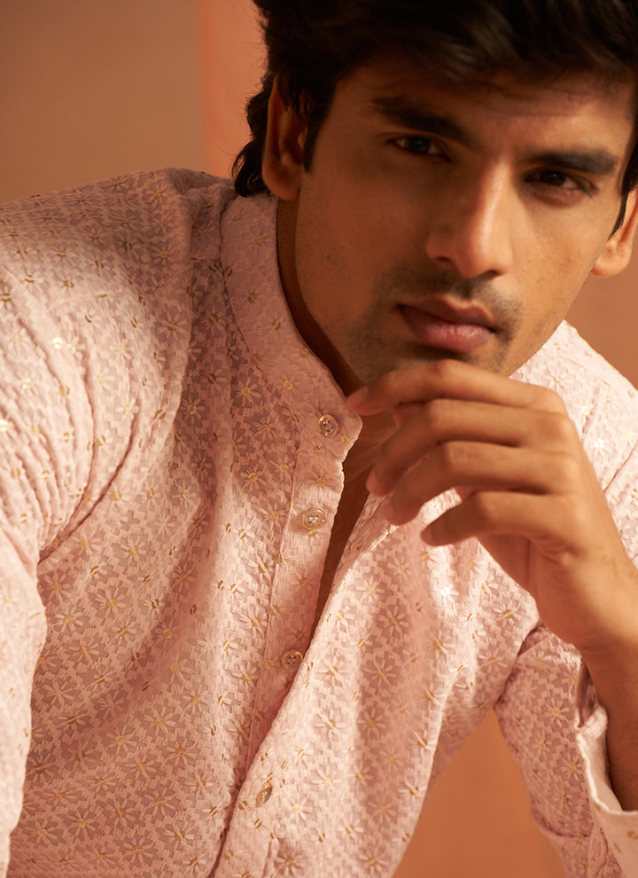 Viscose Pink Eid Wear Chikankari Embroidery Readymade Kurta Pajama