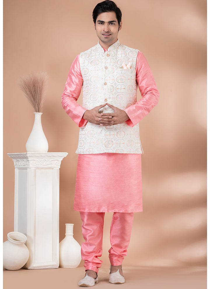 Viscose Pink Traditional Wear Corset Work Readymade Modi Jacket Kurta Pajama