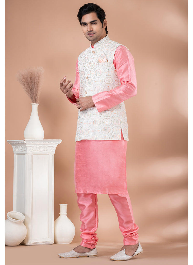 Viscose Pink Traditional Wear Corset Work Readymade Modi Jacket Kurta Pajama