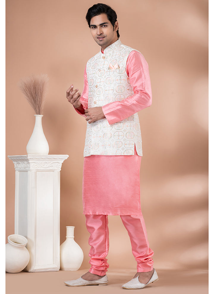 Viscose Pink Traditional Wear Corset Work Readymade Modi Jacket Kurta Pajama