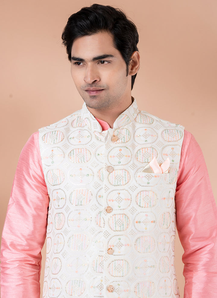 Viscose Pink Traditional Wear Corset Work Readymade Modi Jacket Kurta Pajama