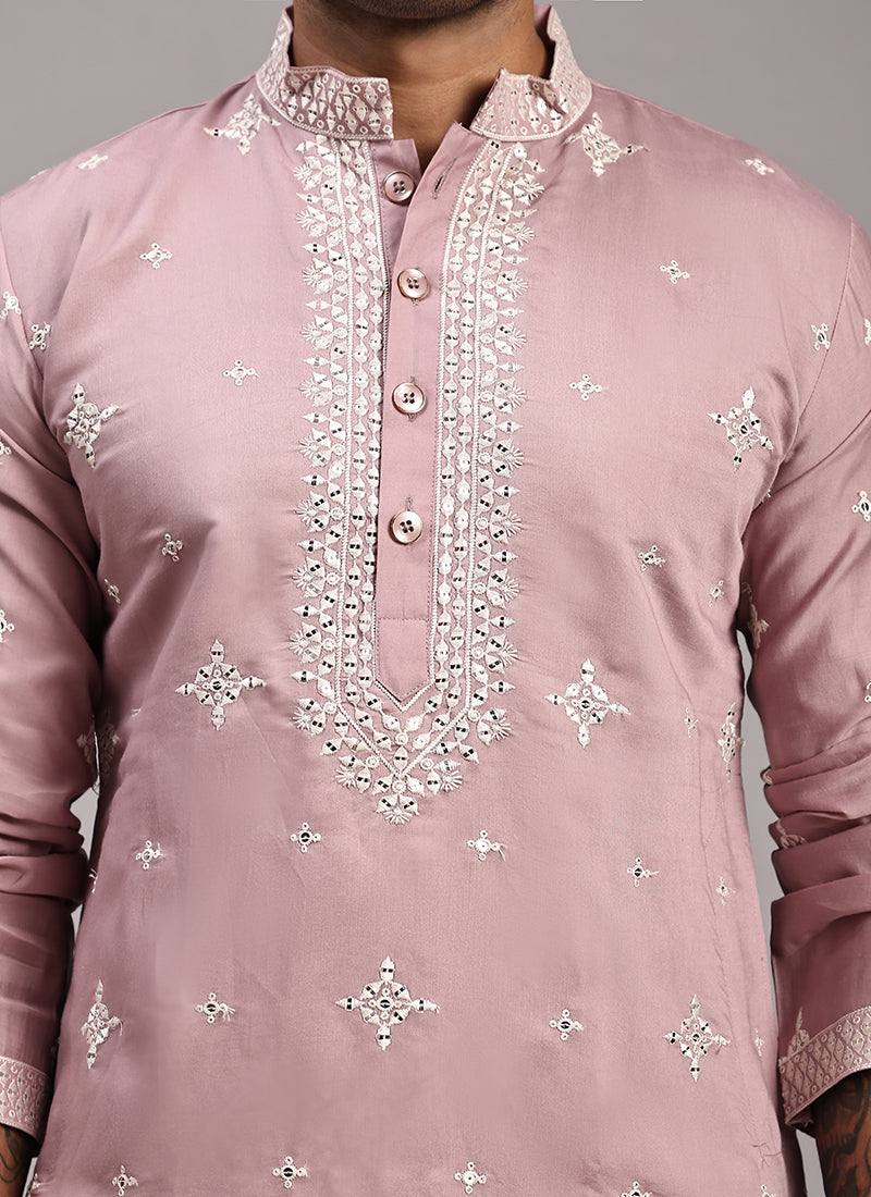 Silk Pink  Festival Wear Weaving  Readymade Kurta Pajama