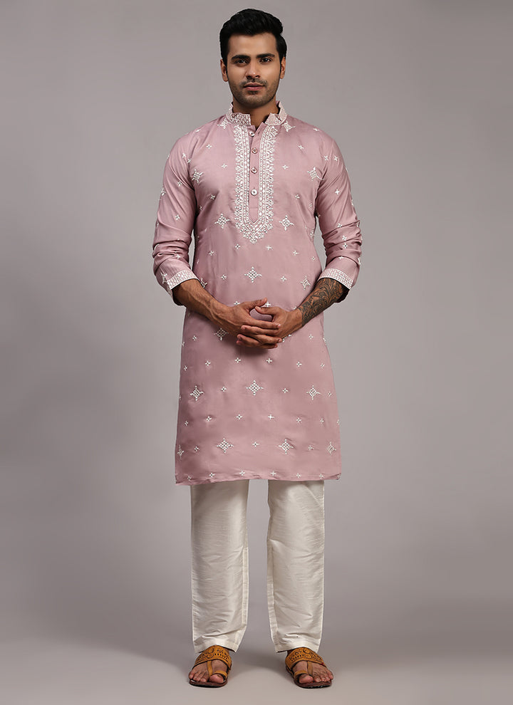 Silk Pink  Festival Wear Weaving  Readymade Kurta Pajama
