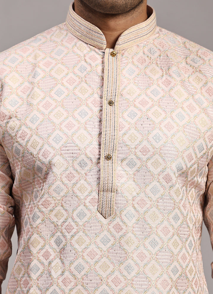 Viscose Jacquard Pink  Festival Wear Weaving  Readymade Kurta Pajama