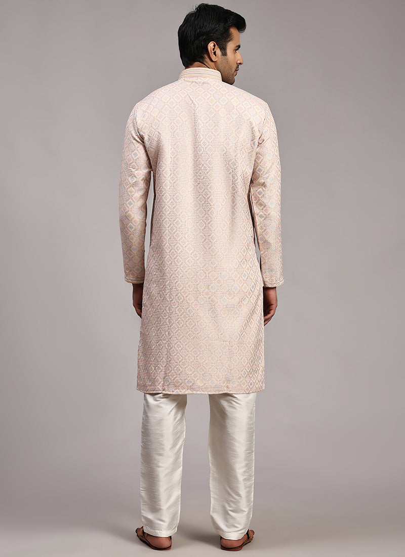 Viscose Jacquard Pink  Festival Wear Weaving  Readymade Kurta Pajama