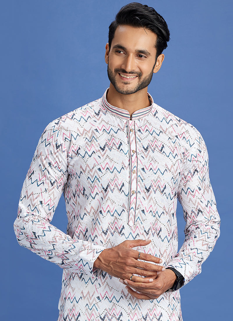 Cotton Pink Blue Festival Wear Embroidery Work Kurta Pajama