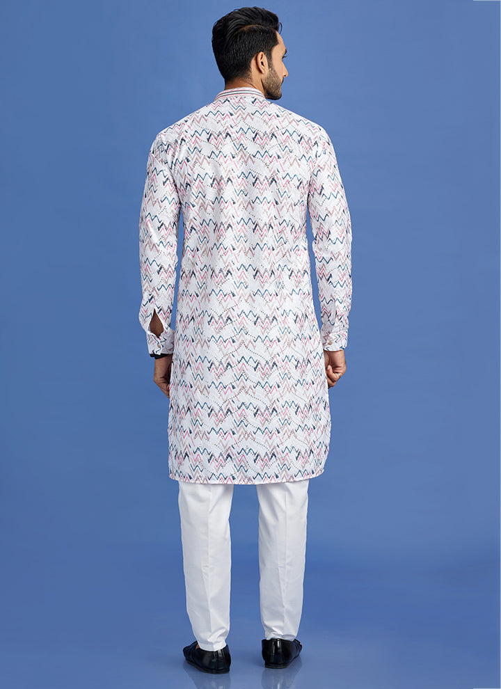 Cotton Pink Blue Festival Wear Embroidery Work Kurta Pajama