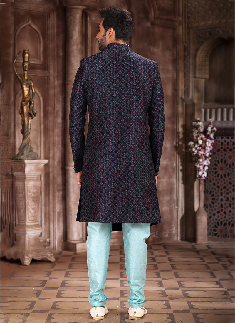 Pista Green Art Silk Traditional Wear Printed Sherwani