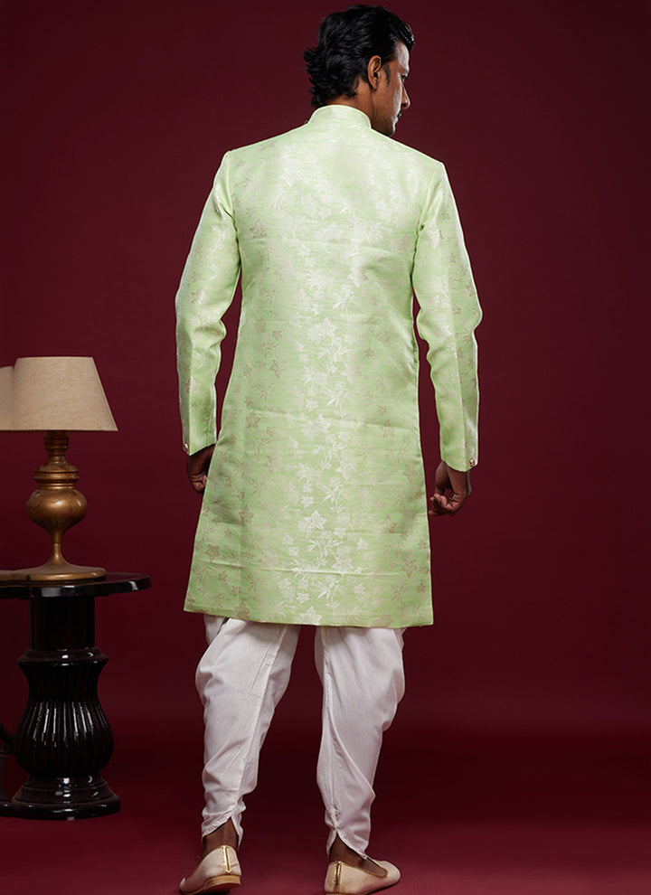 Pista Green Banarasi Jacquard Tradional Wear Weaving Peshawari Indo Western