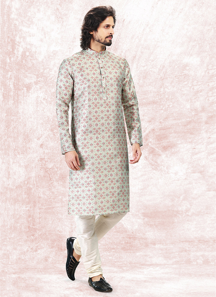 Pista Green Banarasi Silk Festival Wear Jacquard Kurta Pajama