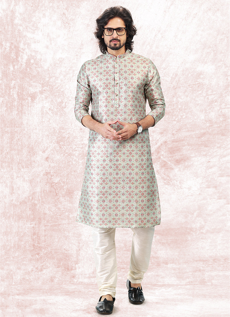 Pista Green Banarasi Silk Festival Wear Jacquard Kurta Pajama
