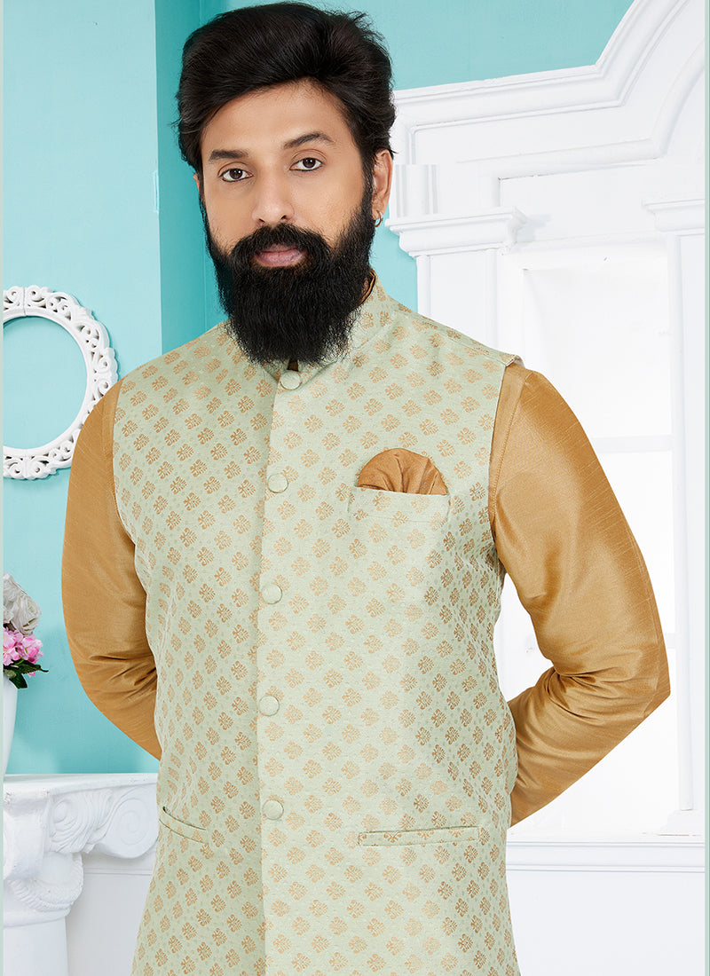 Banarasi Dhupion Pista Wedding Wear Banarasi Work Mens Waist Coat