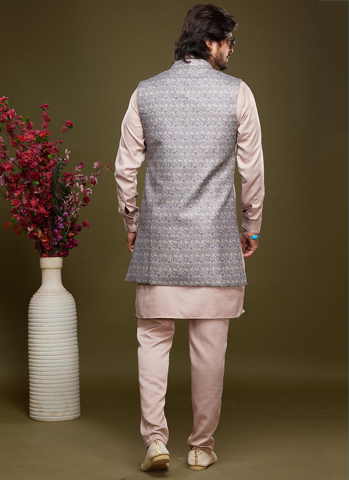 Purple Art Banarasi Silk Festival Wear Digital Printed Kurta Pajama With Jacket