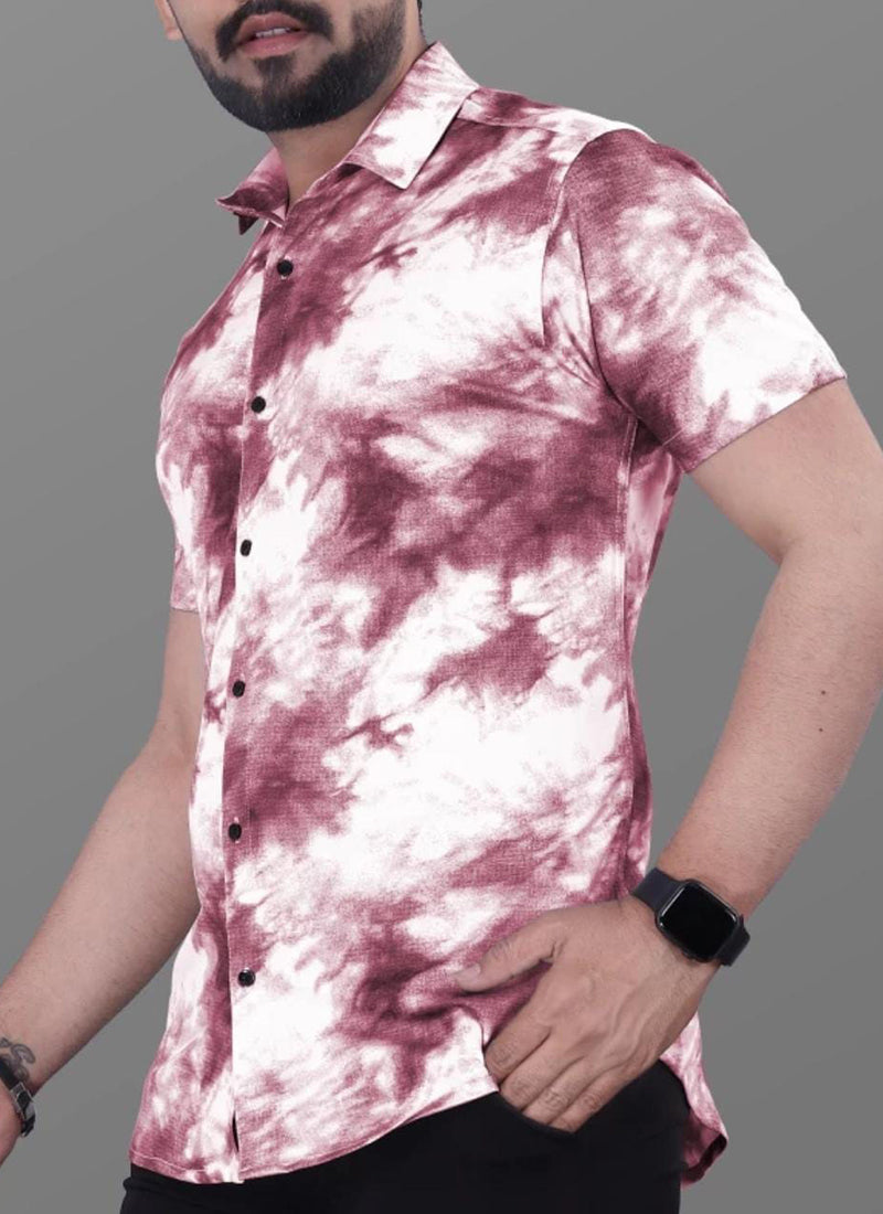 Cotton Lycra Purple Casual Wear Printed Mens Shirt