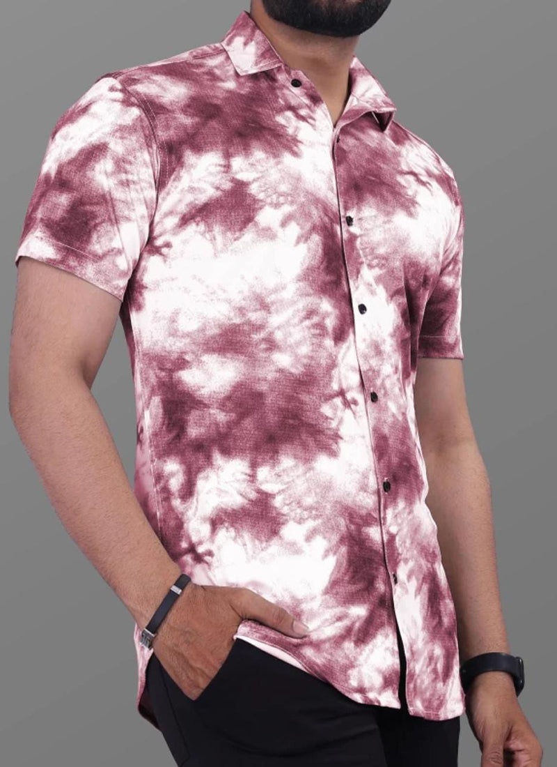 Cotton Lycra Purple Casual Wear Printed Mens Shirt