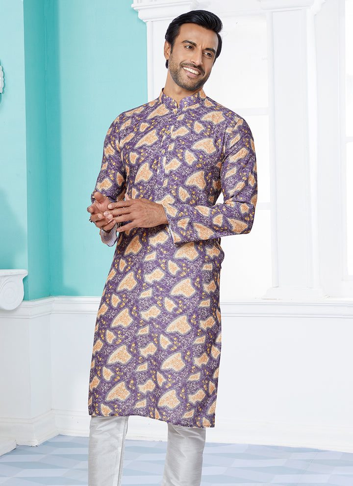 Dhupion Silk Purple Festival Wear Printed Readymade Kurta Pajama