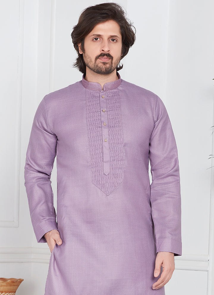 Linen Cotton Purple Festival Wear Pintux Kurta Pajama