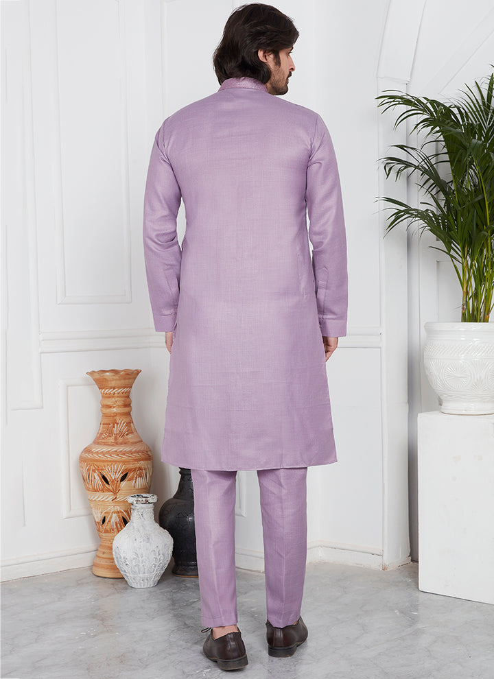 Linen Cotton Purple Festival Wear Pintux Kurta Pajama
