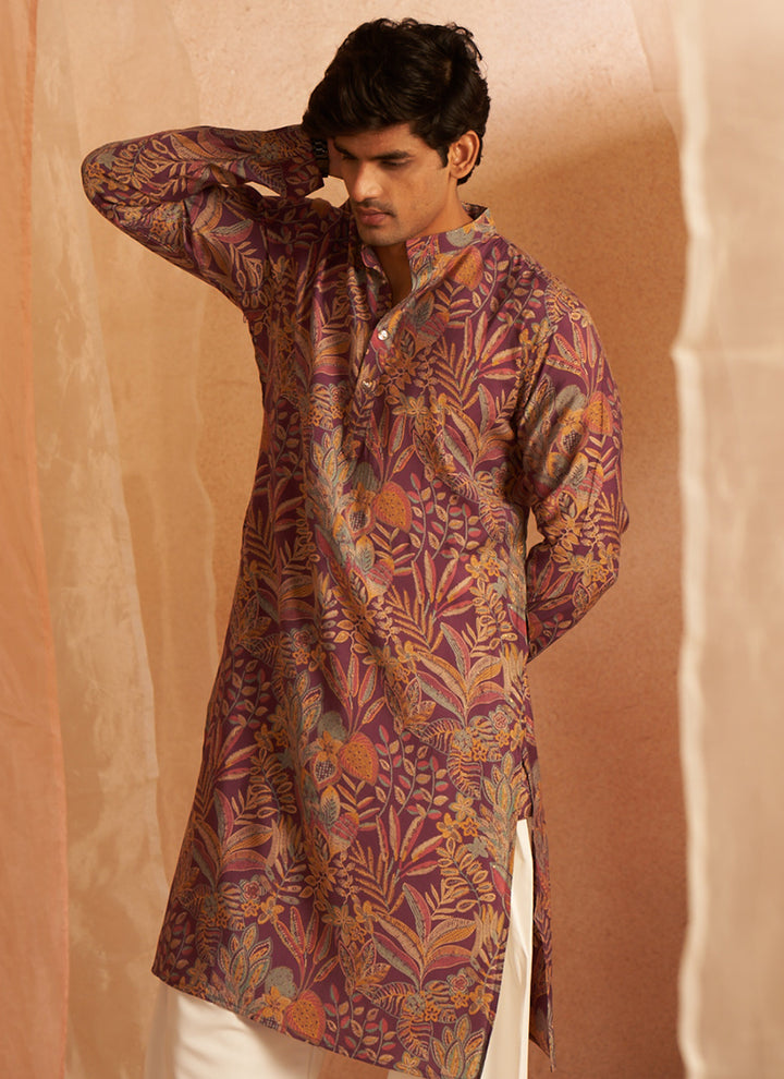 Modal Silk Purple Eid Wear Designer Printed Readymade Kurta Pajama