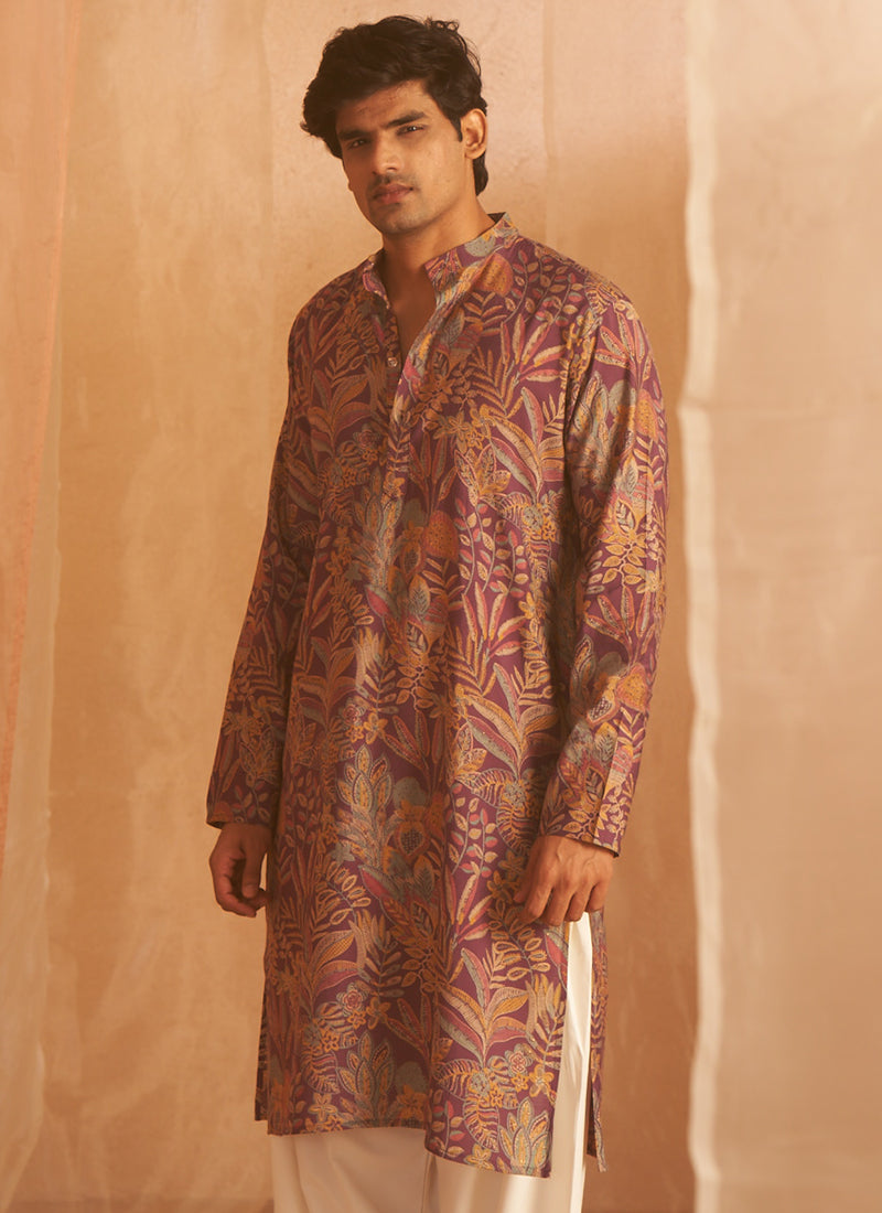 Modal Silk Purple Eid Wear Designer Printed Readymade Kurta Pajama