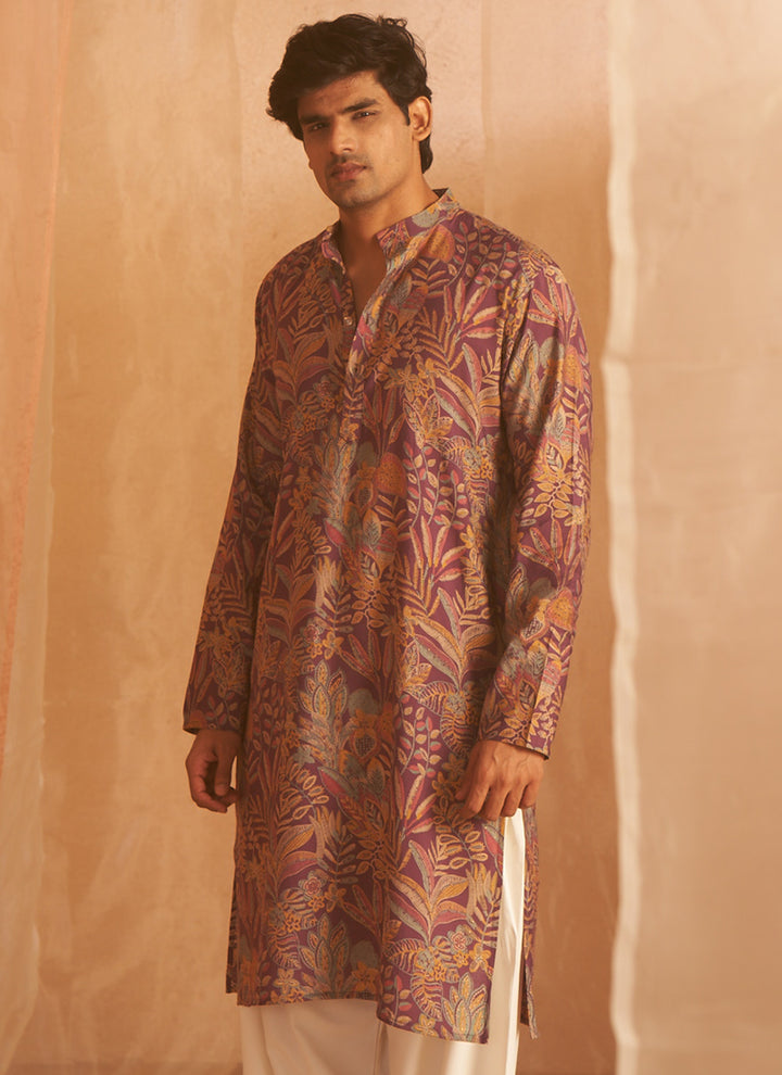 Modal Silk Purple Eid Wear Designer Printed Readymade Kurta Pajama