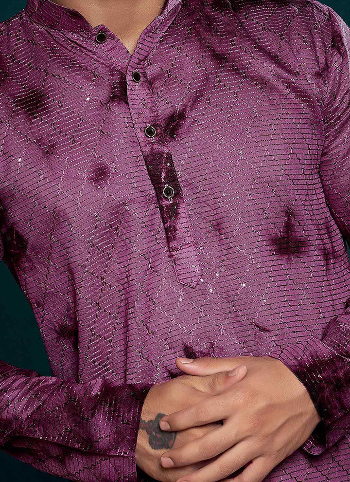 Viscose Purple Eid Wear Embroidery Work Readymade Kurta Pajama