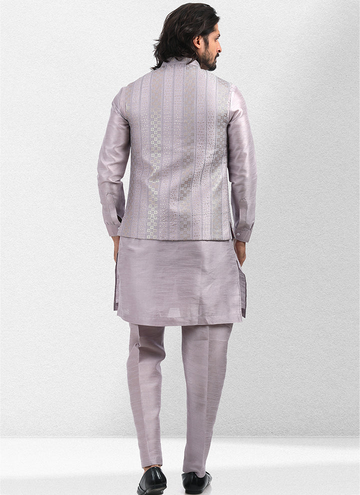 Purple light Art Silk Festival Wear Thread Work Kurta Pajama With Jacket