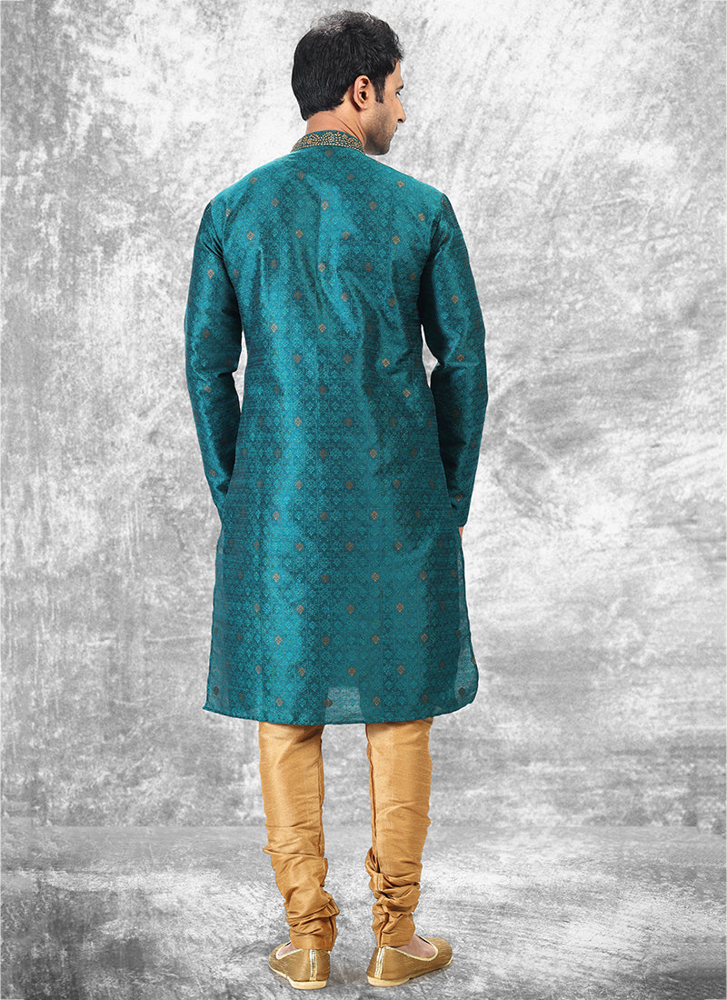 Rama Jacquard Brocade Silk Traditional Wear Thread Work Kurta Pajama