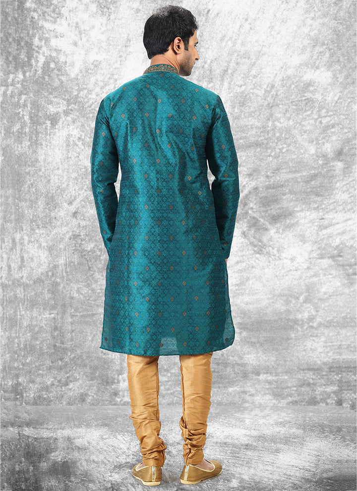 Rama Jacquard Brocade Silk Traditional Wear Thread Work Kurta Pajama