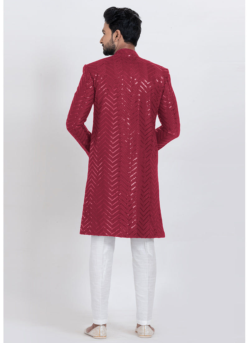 Viscose Rayon Red Eid Wear Sequins Work Readymade Indo Western