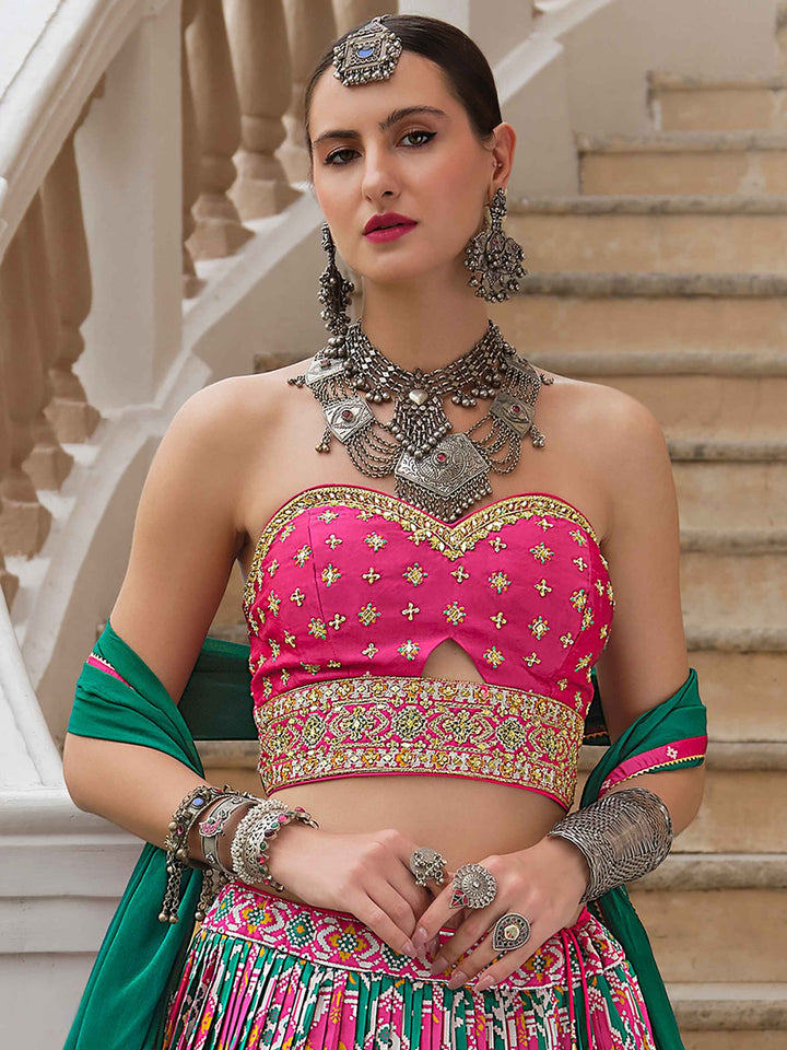 Green Bandhani Print Silk Reception Wear Lehenga Choli