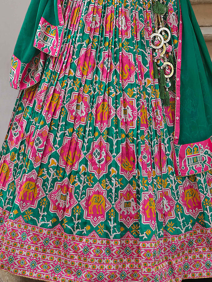 Green Bandhani Print Silk Reception Wear Lehenga Choli