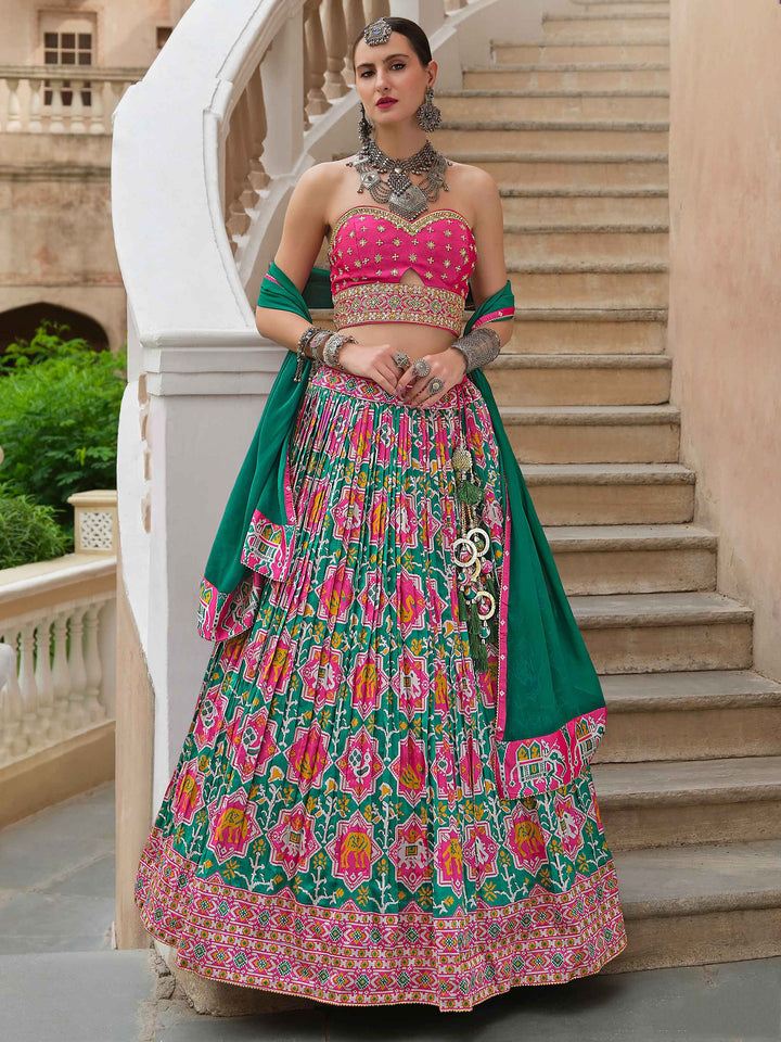 Green Bandhani Print Silk Reception Wear Lehenga Choli