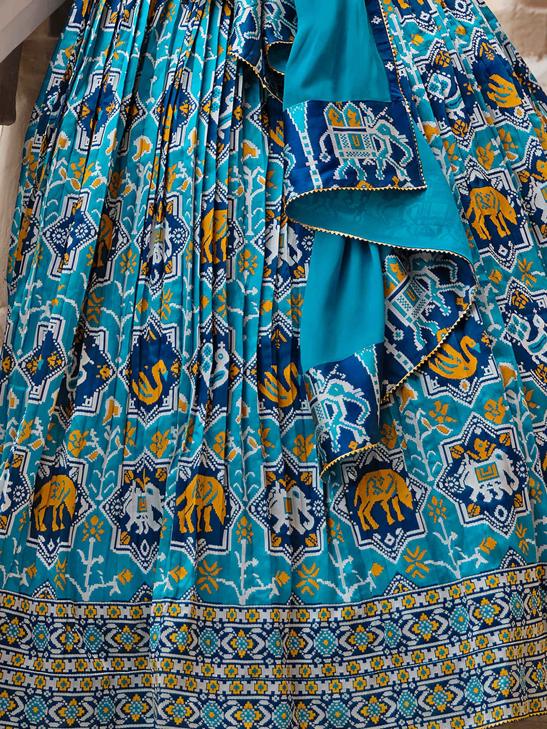 Blue Bandhani Print Silk Wedding Wear Lehenga Choli