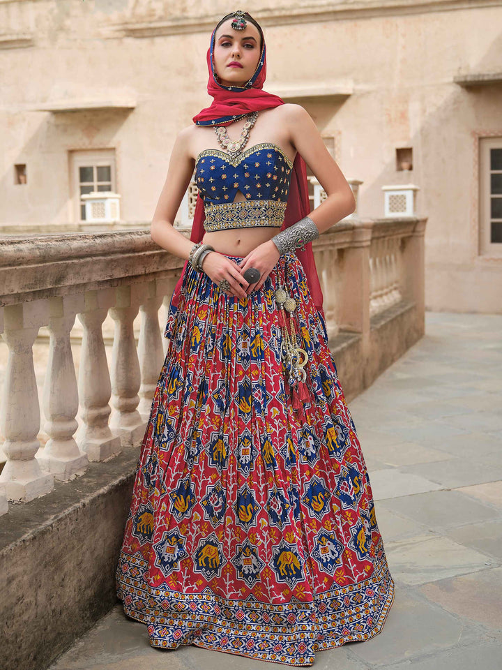 Magnetic Red Bandhani Print Silk Engagement Wear Lehenga Choli