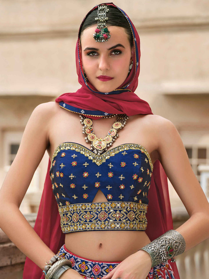 Magnetic Red Bandhani Print Silk Engagement Wear Lehenga Choli