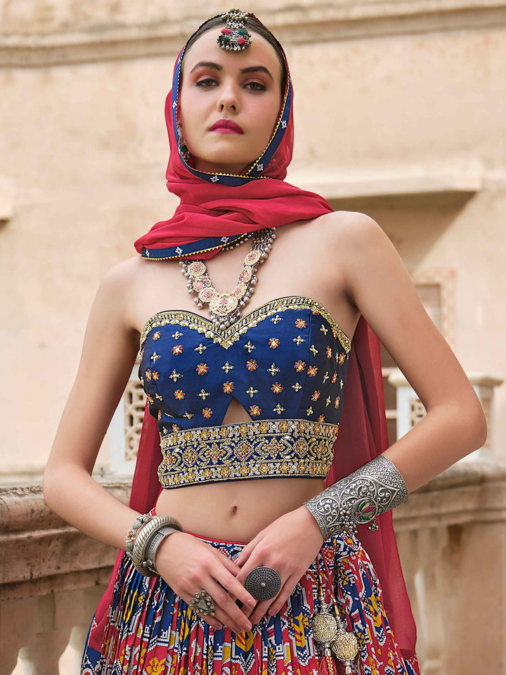 Magnetic Red Bandhani Print Silk Engagement Wear Lehenga Choli