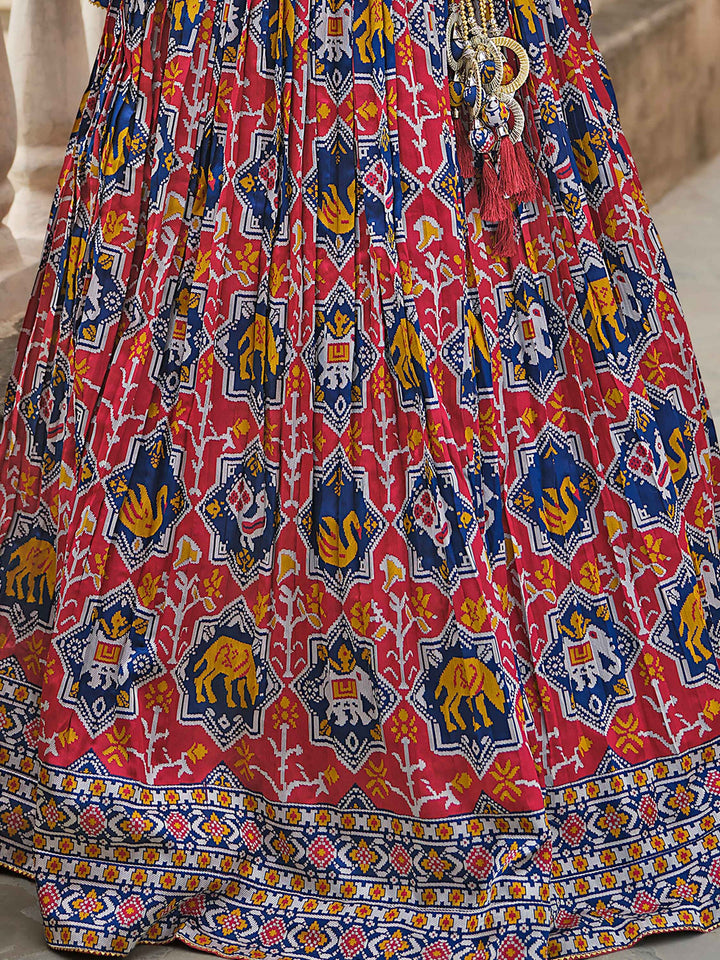 Magnetic Red Bandhani Print Silk Engagement Wear Lehenga Choli