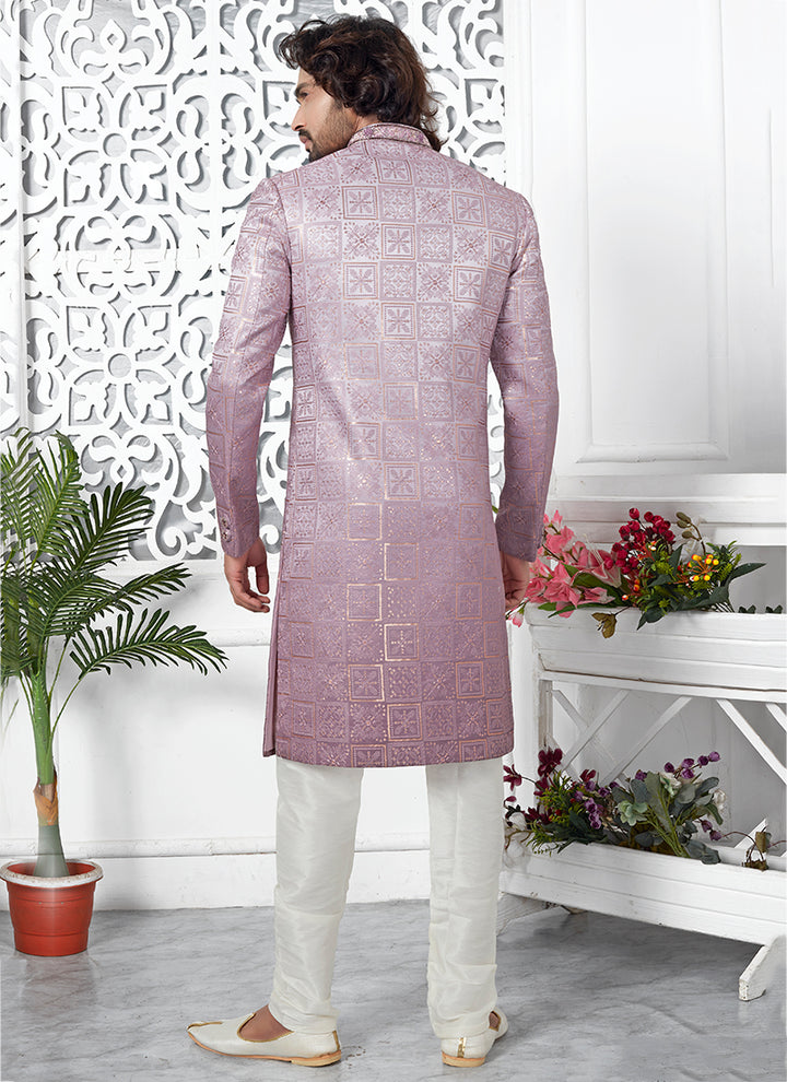 Art Silk Shaded Onion Wedding Wear Computer Thread Work Mens Sherwani