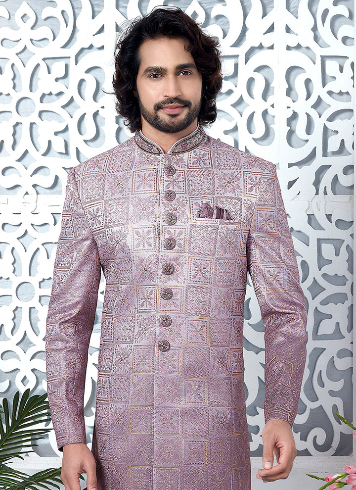 Art Silk Shaded Onion Wedding Wear Computer Thread Work Mens Sherwani