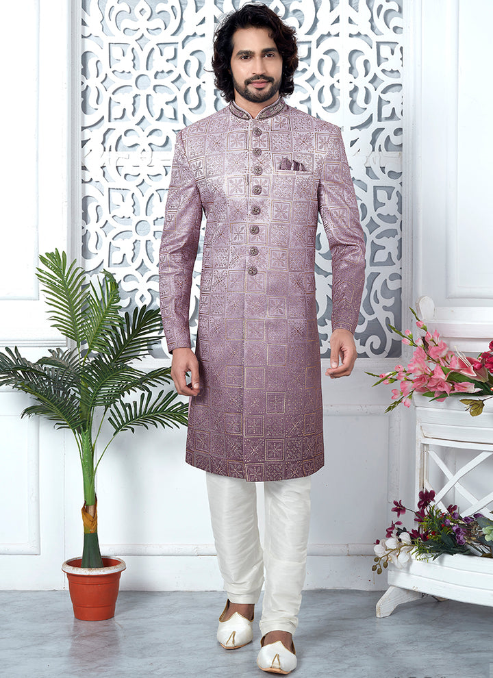 Art Silk Shaded Onion Wedding Wear Computer Thread Work Mens Sherwani