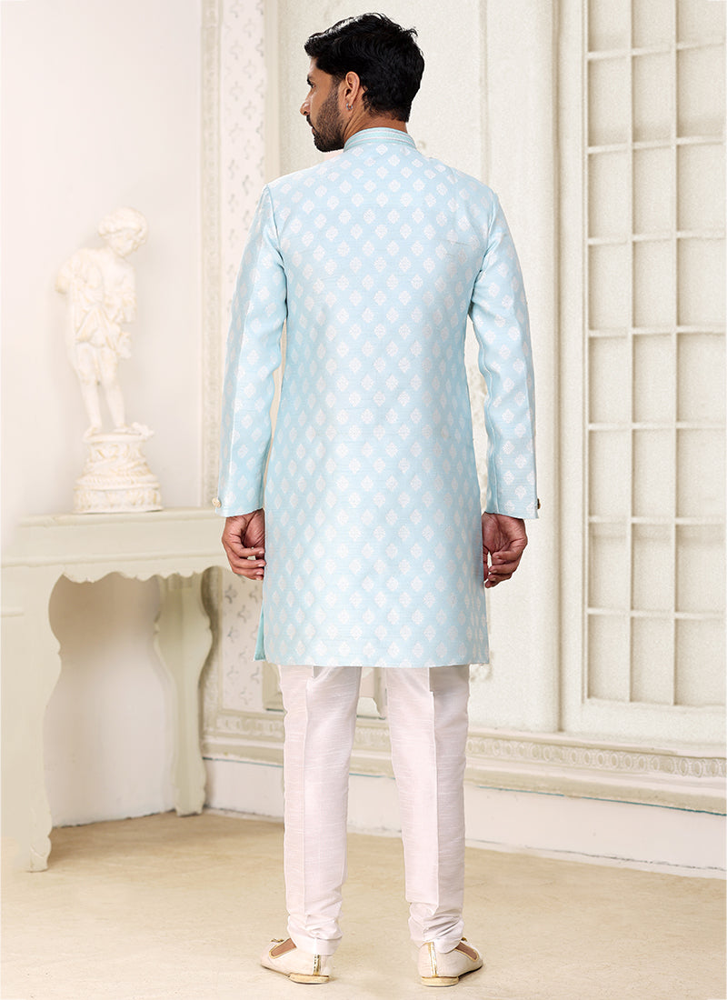 Sky Blue Banarasi Jacquard Festival Wear Weaving Indo Western